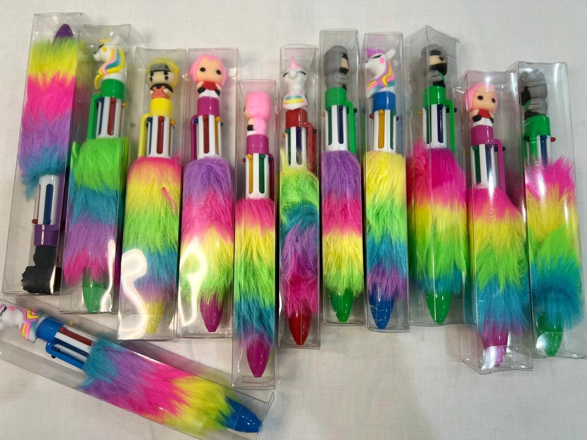 Retractable Roller ball multi-color Feather fur Ballpoint multi color Pack Of 5