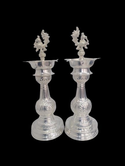 German Silver Peacock Deepam Set – 1100gms+