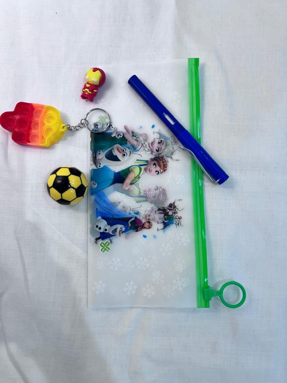 Cartoon Stationary Zip with Key chain, Pen,  Ball and toy