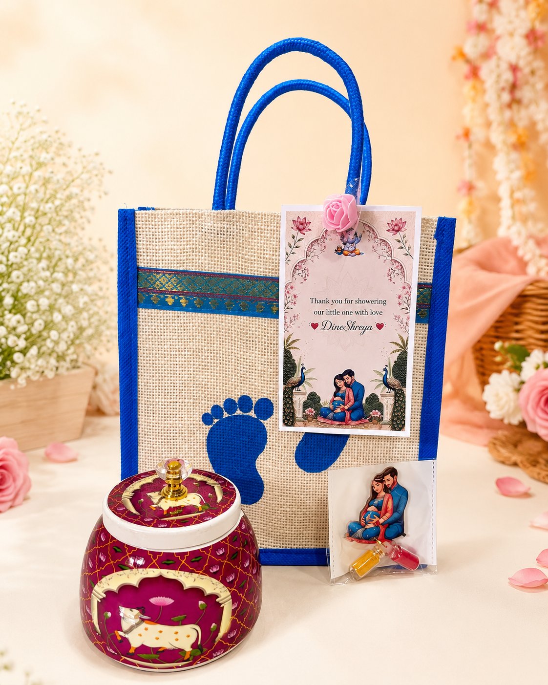 Baby Shower Blue Jute Gift Hamper