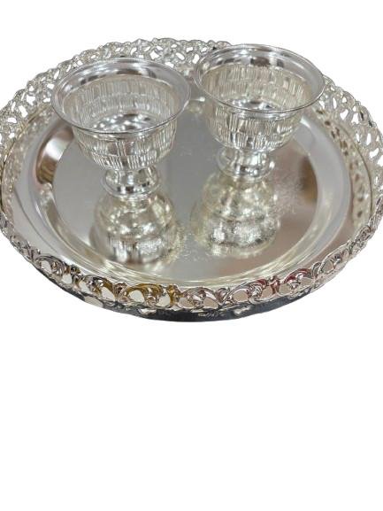 German silver Haldi kumkum bowl and plate combo