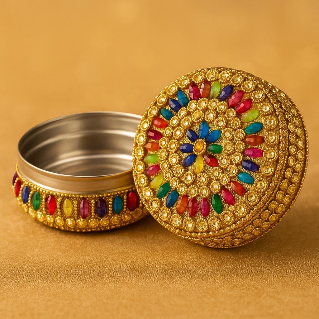 Jaipuri Craft Golden Decorative Handicraft Decorative Box 