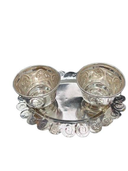 German silver Haldi kumkum with tray